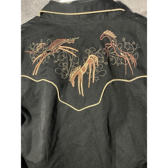 Scully Women's Western Pearl Snap Shirt Black Embroidered Horses Stars M - Picture 8 of 10